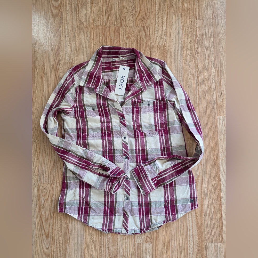 Roxy Red and Cream Plaid Shirt Large